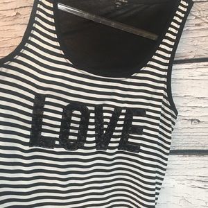 Express “LOVE” Black & White Stripe Tank. Small.